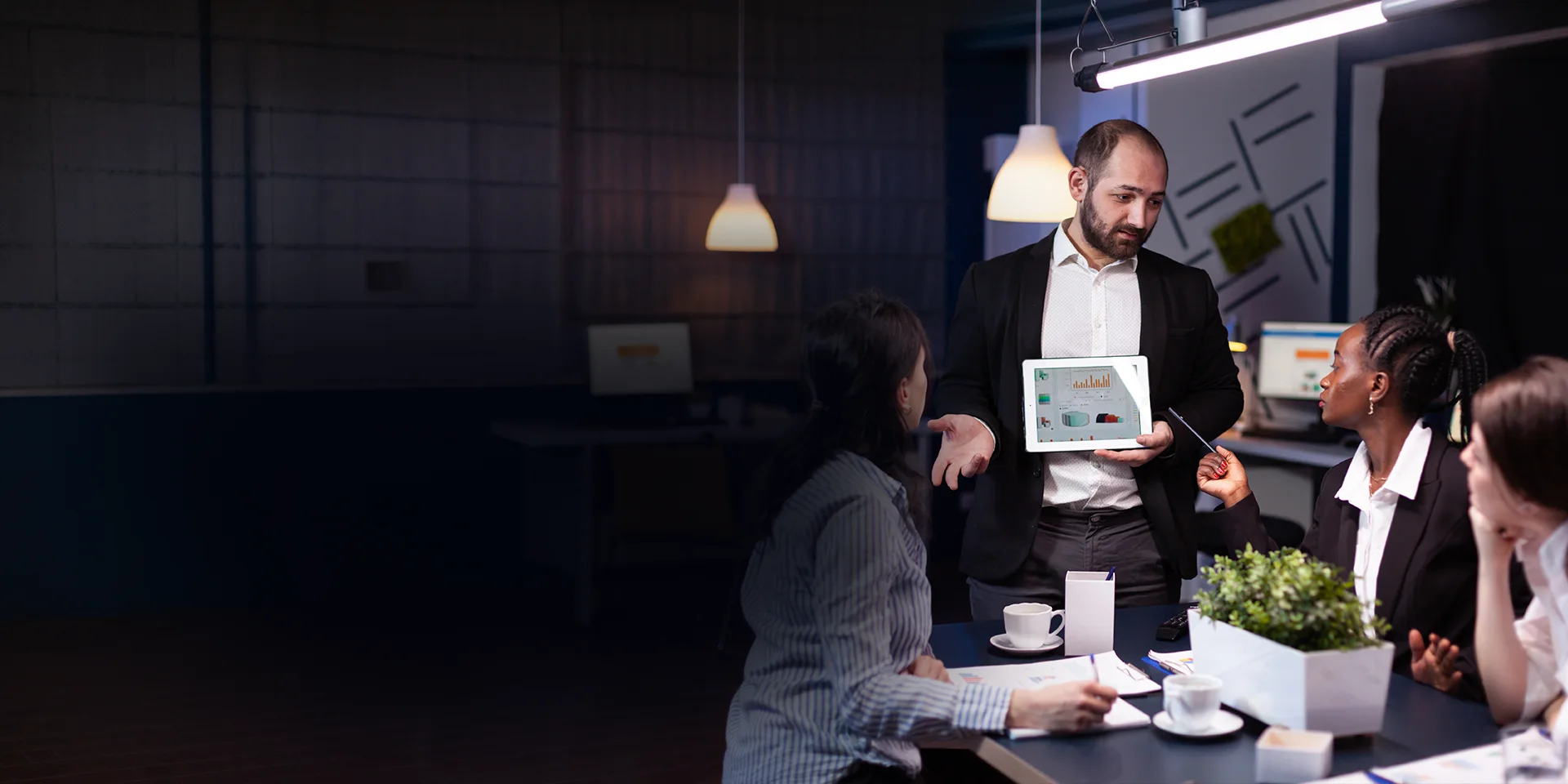Enterprise platforms: team reviewing a platform plan together in a meeting room