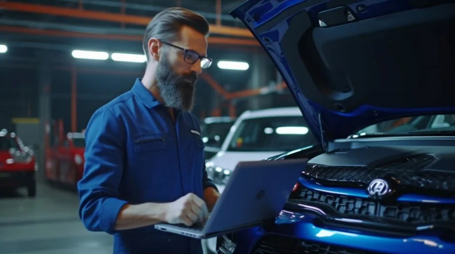 Certified engineer working on a vehicle